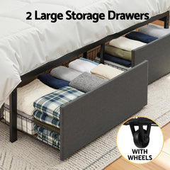Artiss Metal Bed Frame Queen Size with 2-Tier Hidden Storage with Charging Station