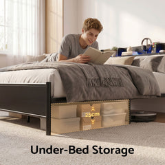 Artiss Bed Frame Double Size with Storage Shelf Headboard Charging Station GRID
