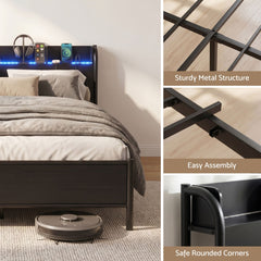 Artiss Bed Frame Double Size with Storage Shelf Headboard Charging Station GRID