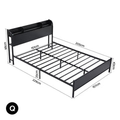 Artiss Bed Frame Queen Size with Storage Shelf Headboard Charging Station GRID