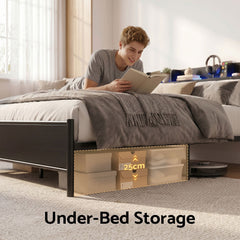 Artiss Bed Frame Queen Size with Storage Shelf Headboard Charging Station GRID