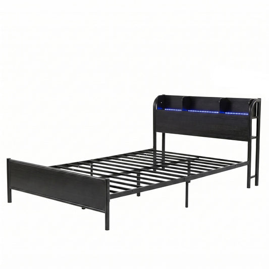 Artiss Bed Frame Single Size with Storage Shelf Headboard Charging Station GRID