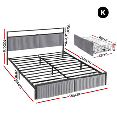 Artiss Metal Bed Frame King Size LED Charging Station 2 Drawers