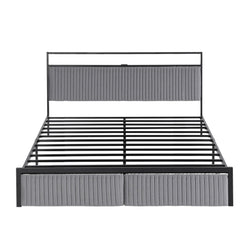 Artiss Metal Bed Frame King Size LED Charging Station 2 Drawers