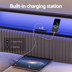 Artiss Metal Bed Frame King Size LED Charging Station 2 Drawers