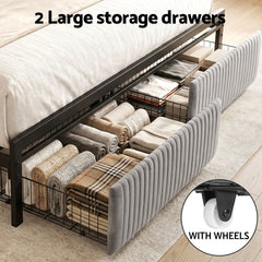 Artiss Metal Bed Frame King Size LED Charging Station 2 Drawers