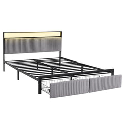 Artiss Metal Bed Frame King Size LED Charging Station 2 Drawers