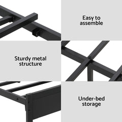 Artiss Bed Frame Queen Size LED Metal Bed Base with Charging Station