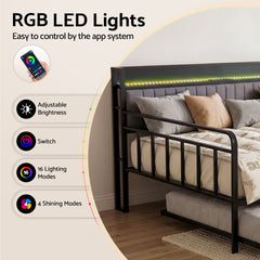 Artiss Bed Frame Double LED Metal Trundle Daybed with Charging Station TURN