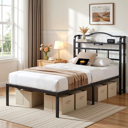 Artiss Bed Frame Single Size with Charging Station WAVE