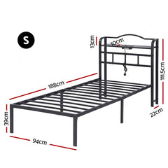 Artiss Bed Frame Single Size with Charging Station WAVE