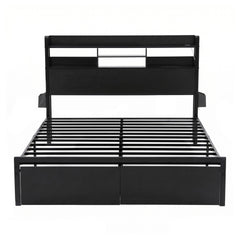 Artiss Bed Frame Double with Charging Station Storage Organizer Drawers LED ZAC