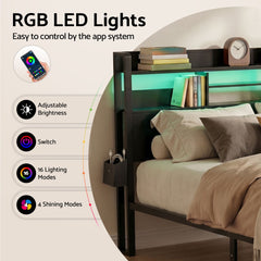 Artiss Bed Frame Double with Charging Station Storage Organizer Drawers LED ZAC