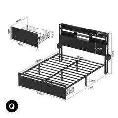 Artiss Bed Frame Queen with Charging Station Storage Organizer Drawers LED ZAC