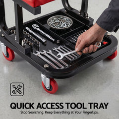 Giantz Creeper Seat Rolling Mechanic Stool with Tool Tray Heavy Duty 36x36cm