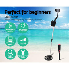 Metal Detector 180MM Deep Sensitive Water Resistant Pinpointer Treasure Hunter Black