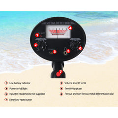 Metal Detector 180MM Deep Sensitive Water Resistant Pinpointer Treasure Hunter Black
