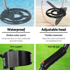 Metal Detector 180MM Deep Sensitive Water Resistant Pinpointer Treasure Hunter Black