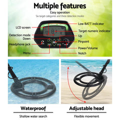 Metal Detector 220MM Deep Sensitive Water Resistant Treasure Hunter Gold Digger