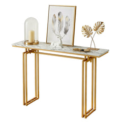 Artiss Console Table Hallway Entryway Table Marble Effect 110CM White & Gold