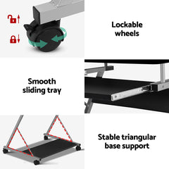 Artiss Computer Desk Mesh Office Chair Set Desks with Keyboard Shelf Try Black