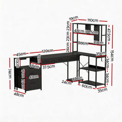 Artiss 200cm L Shaped Gaming Desk Computer Desk with LED Lights & Power Outlets