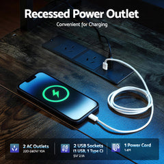Artiss 200cm L Shaped Gaming Desk Computer Desk with LED Lights & Power Outlets
