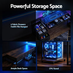 Artiss 200cm L Shaped Gaming Desk Computer Desk with LED Lights & Power Outlets