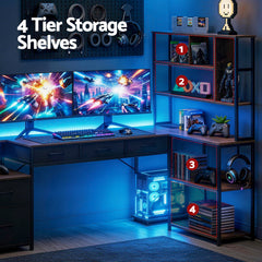 Artiss 200cm L Shaped Gaming Desk Computer Desk with LED Lights & Power Outlets