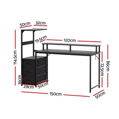 Artiss 145cm L Shaped Gaming Desk Computer Desk with LED Lights & Power Outlets