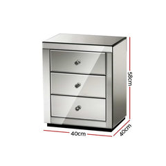 Artiss Bedside Table 3 Drawers Mirrored - PRESIA Grey