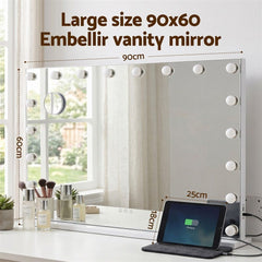 Embellir 90x60cm Makeup Mirror Large Hollywood Vanity Mirror with 18 Dimmable LED Bulbs
