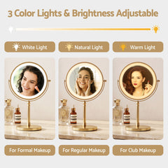 Embellir Lighted Makeup Mirror Rotation 10X Magnifying Double Sided Tabletop Gold