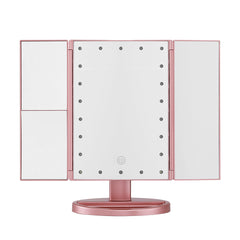Embellir Tri-fold Makeup Mirror 1X2X3X Magnifying with LED Light Travel Portable Pink
