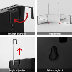 Embellir Trifold Mirror Makeup Portable with Height Adjustable 3 Way Telescoping Hook Hair Cutting Styling