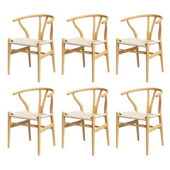 1 Set of 6 Artiss Dining Chairs Wooden Rattan Seat Wishbone Back