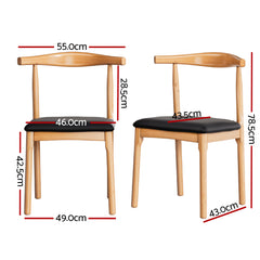 Artiss 2x Dining Chairs Rubber Wood Leather Seat Black