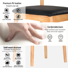 Artiss 2x Dining Chairs Rubber Wood Leather Seat Black