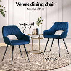Artiss Dining Chairs Set of 4 Velvet Hollow Armchair Blue