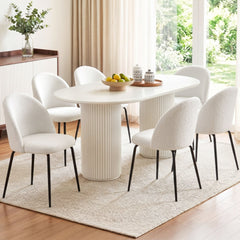 Artiss Dining Chairs Set of 6 Sherpa Boucle White