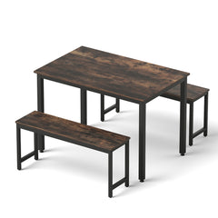 Artiss Dining Table and Chairs Set 3PCS Kitchen Metal Desk Bench Dark Walnut