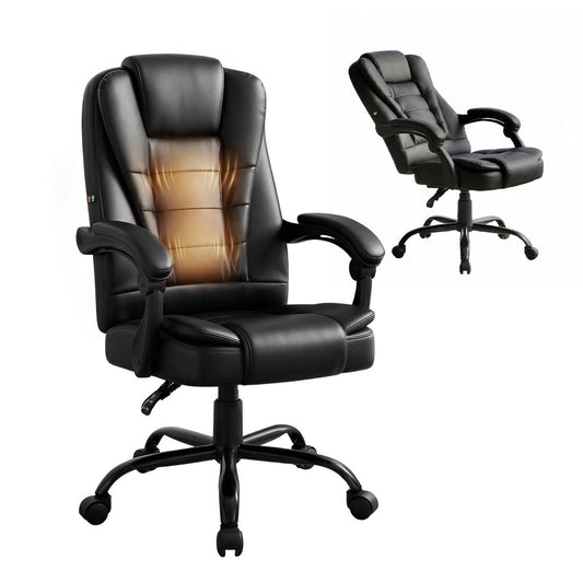Artiss Massage Office Chair Executive Computer Gaming Chairs Black PU Leather