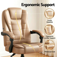 Artiss Massage Office Chair Executive Computer Gaming Chairs Brown PU Leather Espresso