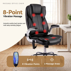 Artiss 8 Point Massage Office Chair PU Leather Black