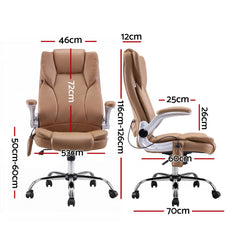 Artiss 8 Point Massage Office Chair PU Leather Brown