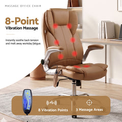 Artiss 8 Point Massage Office Chair PU Leather Brown
