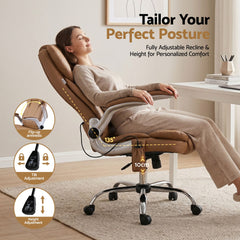 Artiss 8 Point Massage Office Chair PU Leather Brown