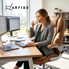 Artiss 8 Point Massage Office Chair PU Leather Brown