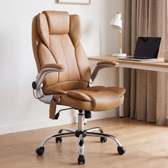 Artiss 8 Point Massage Office Chair PU Leather Brown
