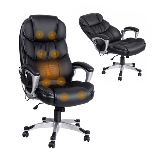 Artiss 8 Point Massage Office Chair Heated Seat PU Black